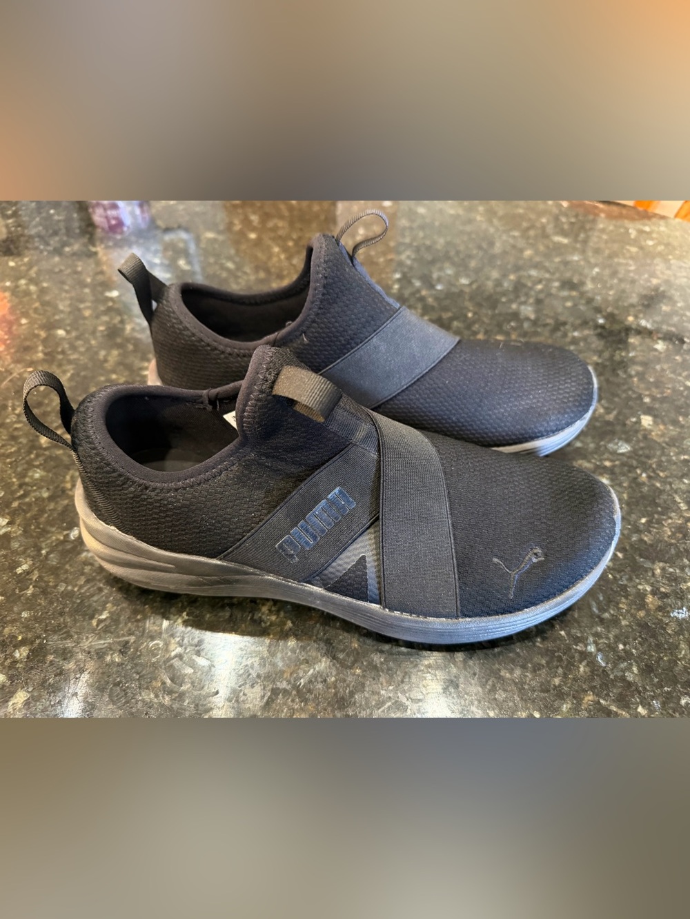 Puma Womens Slip-On Athletic Shoes in Black with Navy Logo 9